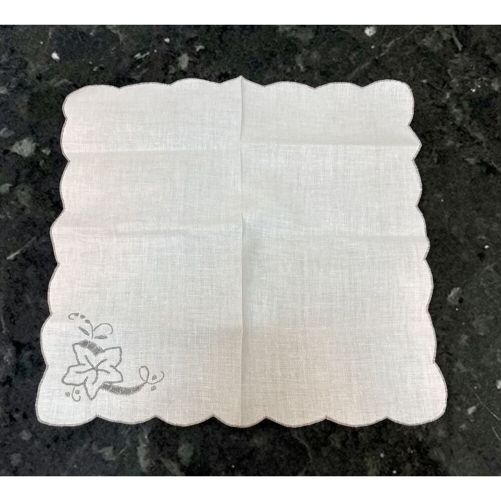 6 Ivory Linen Napkins Doilies' Cutwork Embroidery Scalloped Edge 16" Sq